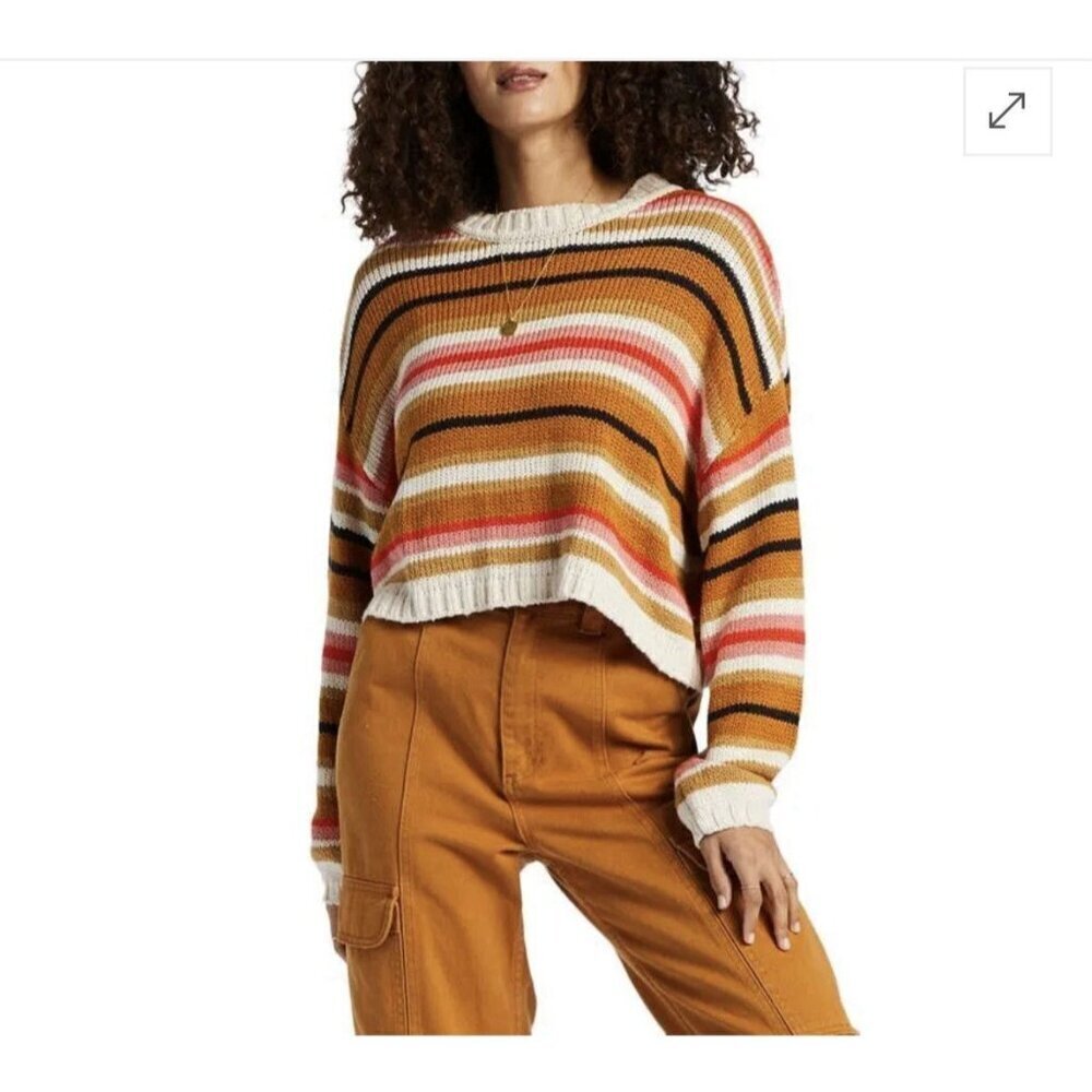 Billabong Pink Gold Crop Women's Knit Sweater Boho Surf Beach Relaxed Fit Sz M